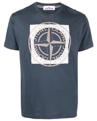 dunkelblaues bedrucktes T-Shirt mit einem Rundhalsausschnitt von Stone Island