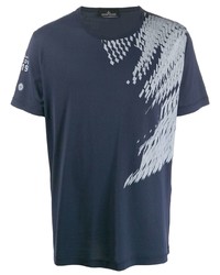 dunkelblaues bedrucktes T-Shirt mit einem Rundhalsausschnitt von Stone Island Shadow Project