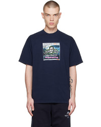 dunkelblaues bedrucktes T-Shirt mit einem Rundhalsausschnitt von Stray Rats