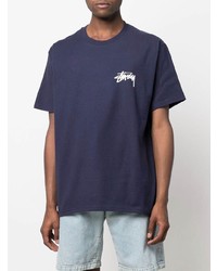 dunkelblaues bedrucktes T-Shirt mit einem Rundhalsausschnitt von Stussy