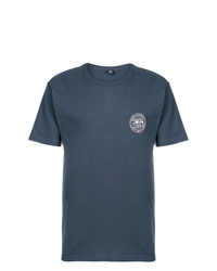 dunkelblaues bedrucktes T-Shirt mit einem Rundhalsausschnitt von Stussy