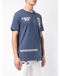 dunkelblaues bedrucktes T-Shirt mit einem Rundhalsausschnitt von Off-White