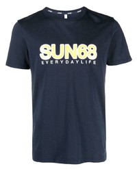dunkelblaues bedrucktes T-Shirt mit einem Rundhalsausschnitt von Sun 68