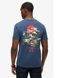 dunkelblaues bedrucktes T-Shirt mit einem Rundhalsausschnitt von Superdry