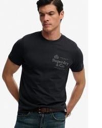 dunkelblaues bedrucktes T-Shirt mit einem Rundhalsausschnitt von Superdry