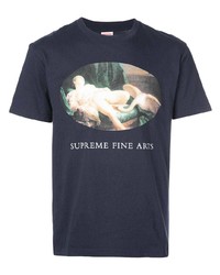 dunkelblaues bedrucktes T-Shirt mit einem Rundhalsausschnitt von Supreme