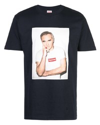 dunkelblaues bedrucktes T-Shirt mit einem Rundhalsausschnitt von Supreme