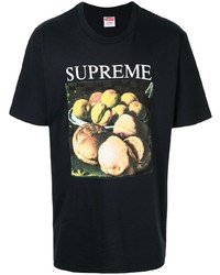 dunkelblaues bedrucktes T-Shirt mit einem Rundhalsausschnitt von Supreme