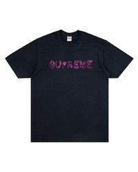 dunkelblaues bedrucktes T-Shirt mit einem Rundhalsausschnitt von Supreme