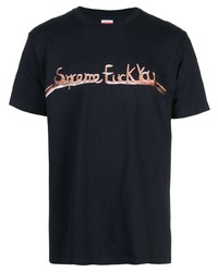 dunkelblaues bedrucktes T-Shirt mit einem Rundhalsausschnitt von Supreme
