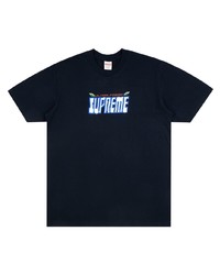 dunkelblaues bedrucktes T-Shirt mit einem Rundhalsausschnitt von Supreme