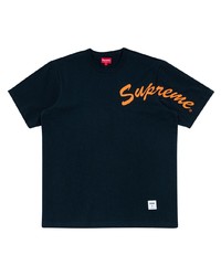 dunkelblaues bedrucktes T-Shirt mit einem Rundhalsausschnitt von Supreme