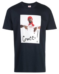 dunkelblaues bedrucktes T-Shirt mit einem Rundhalsausschnitt von Supreme