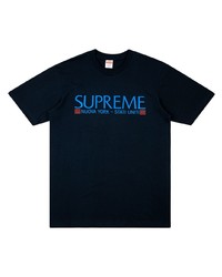 dunkelblaues bedrucktes T-Shirt mit einem Rundhalsausschnitt von Supreme