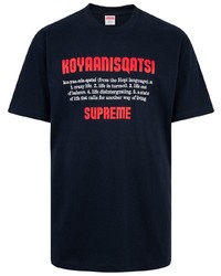 dunkelblaues bedrucktes T-Shirt mit einem Rundhalsausschnitt von Supreme