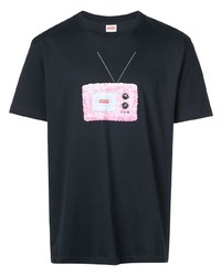 dunkelblaues bedrucktes T-Shirt mit einem Rundhalsausschnitt von Supreme