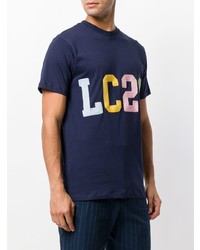 dunkelblaues bedrucktes T-Shirt mit einem Rundhalsausschnitt von Lc23