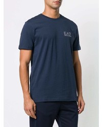 dunkelblaues bedrucktes T-Shirt mit einem Rundhalsausschnitt von Ea7 Emporio Armani