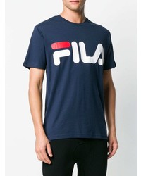 dunkelblaues bedrucktes T-Shirt mit einem Rundhalsausschnitt von Fila