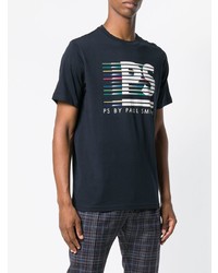 dunkelblaues bedrucktes T-Shirt mit einem Rundhalsausschnitt von Ps By Paul Smith