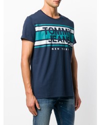 dunkelblaues bedrucktes T-Shirt mit einem Rundhalsausschnitt von Tommy Jeans