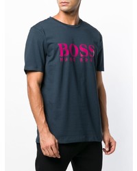 dunkelblaues bedrucktes T-Shirt mit einem Rundhalsausschnitt von BOSS HUGO BOSS