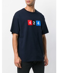 dunkelblaues bedrucktes T-Shirt mit einem Rundhalsausschnitt von 424