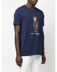 dunkelblaues bedrucktes T-Shirt mit einem Rundhalsausschnitt von Polo Ralph Lauren