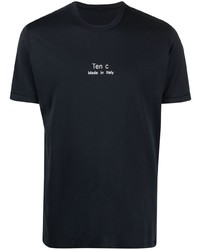 dunkelblaues bedrucktes T-Shirt mit einem Rundhalsausschnitt von Ten C
