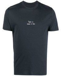 dunkelblaues bedrucktes T-Shirt mit einem Rundhalsausschnitt von Ten C