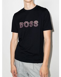 dunkelblaues bedrucktes T-Shirt mit einem Rundhalsausschnitt von BOSS