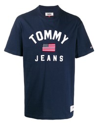 dunkelblaues bedrucktes T-Shirt mit einem Rundhalsausschnitt von Tommy Jeans