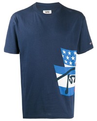dunkelblaues bedrucktes T-Shirt mit einem Rundhalsausschnitt von Tommy Jeans
