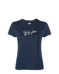 dunkelblaues bedrucktes T-Shirt mit einem Rundhalsausschnitt von Tommy Jeans
