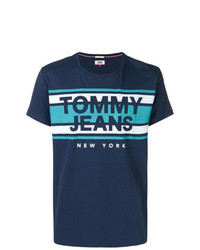 dunkelblaues bedrucktes T-Shirt mit einem Rundhalsausschnitt von Tommy Jeans