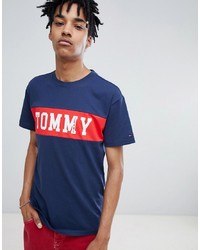 dunkelblaues bedrucktes T-Shirt mit einem Rundhalsausschnitt von Tommy Jeans