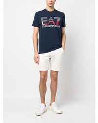 dunkelblaues bedrucktes T-Shirt mit einem Rundhalsausschnitt von Ea7 Emporio Armani