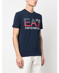 dunkelblaues bedrucktes T-Shirt mit einem Rundhalsausschnitt von Ea7 Emporio Armani