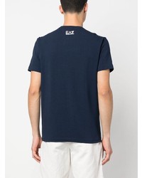 dunkelblaues bedrucktes T-Shirt mit einem Rundhalsausschnitt von Ea7 Emporio Armani