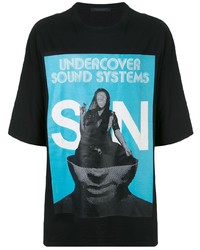 dunkelblaues bedrucktes T-Shirt mit einem Rundhalsausschnitt von Undercover