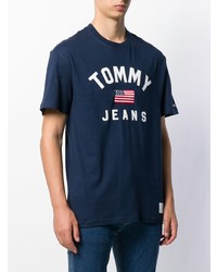 dunkelblaues bedrucktes T-Shirt mit einem Rundhalsausschnitt von Tommy Jeans