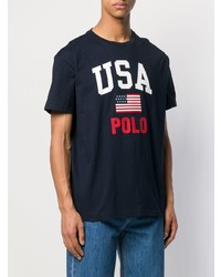 dunkelblaues bedrucktes T-Shirt mit einem Rundhalsausschnitt von Polo Ralph Lauren