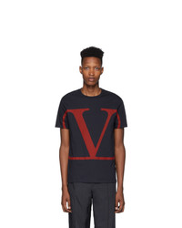 dunkelblaues bedrucktes T-Shirt mit einem Rundhalsausschnitt von Valentino