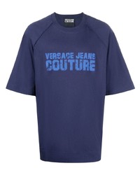 dunkelblaues bedrucktes T-Shirt mit einem Rundhalsausschnitt von VERSACE JEANS COUTURE