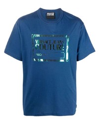dunkelblaues bedrucktes T-Shirt mit einem Rundhalsausschnitt von VERSACE JEANS COUTURE