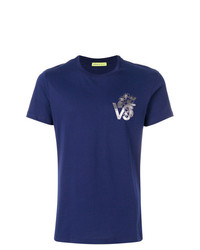 dunkelblaues bedrucktes T-Shirt mit einem Rundhalsausschnitt von Versace Jeans