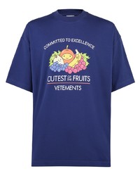 dunkelblaues bedrucktes T-Shirt mit einem Rundhalsausschnitt von Vetements