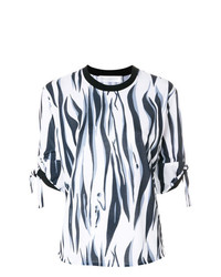 dunkelblaues bedrucktes T-Shirt mit einem Rundhalsausschnitt von Victoria Victoria Beckham