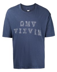 dunkelblaues bedrucktes T-Shirt mit einem Rundhalsausschnitt von VISVIM