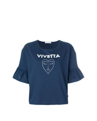 dunkelblaues bedrucktes T-Shirt mit einem Rundhalsausschnitt von Vivetta